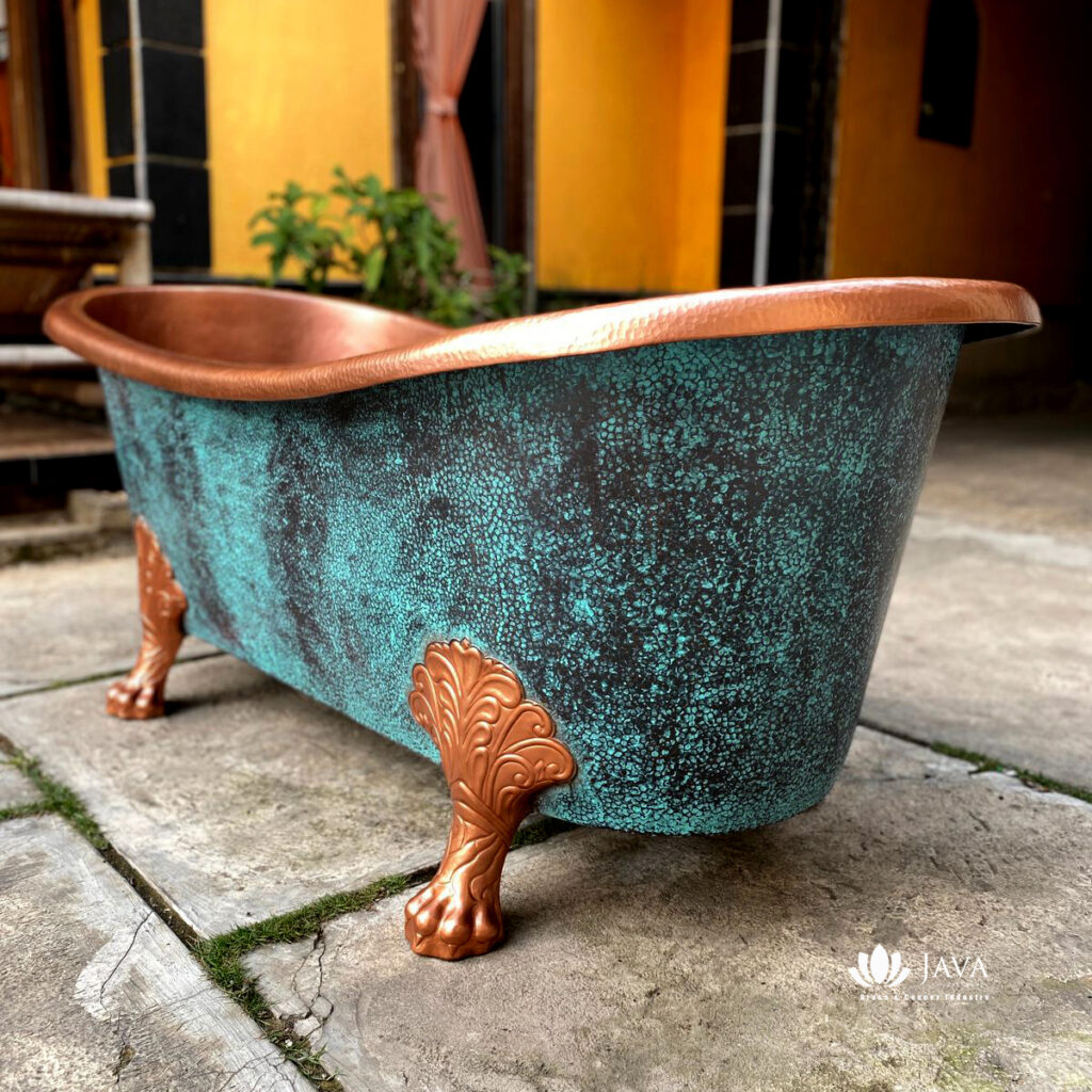 Clawfoot copper bathtub for a spa-like experience